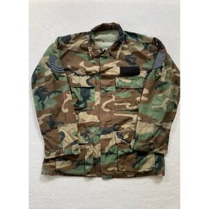 Military Mens Medium Long BDU Field Jacket Camo Woodland Ripstop Air Force Rank